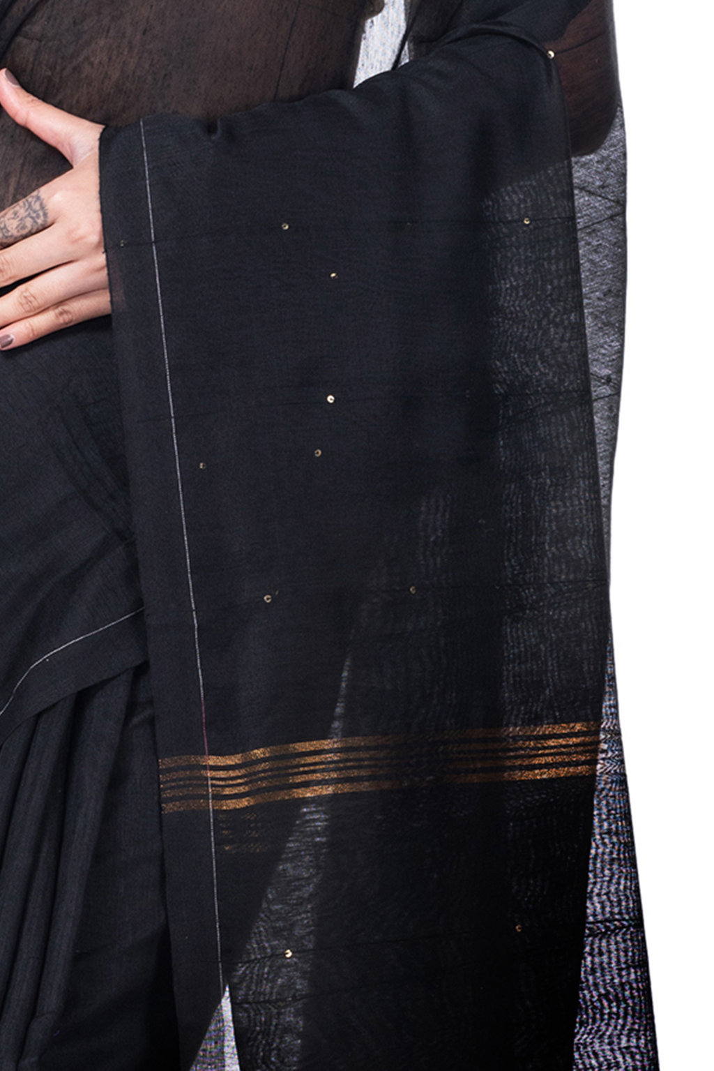 Black Blended Cotton Sequence_Handloom Hand Loom Saree (468)